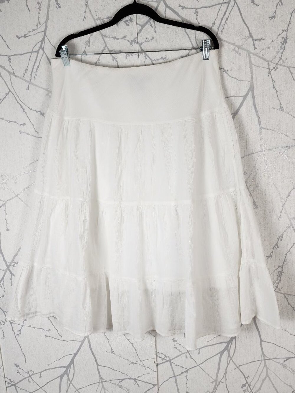 Chaps White Crinkle Gauze Cotton Pull On Tiered Flowy Skirt